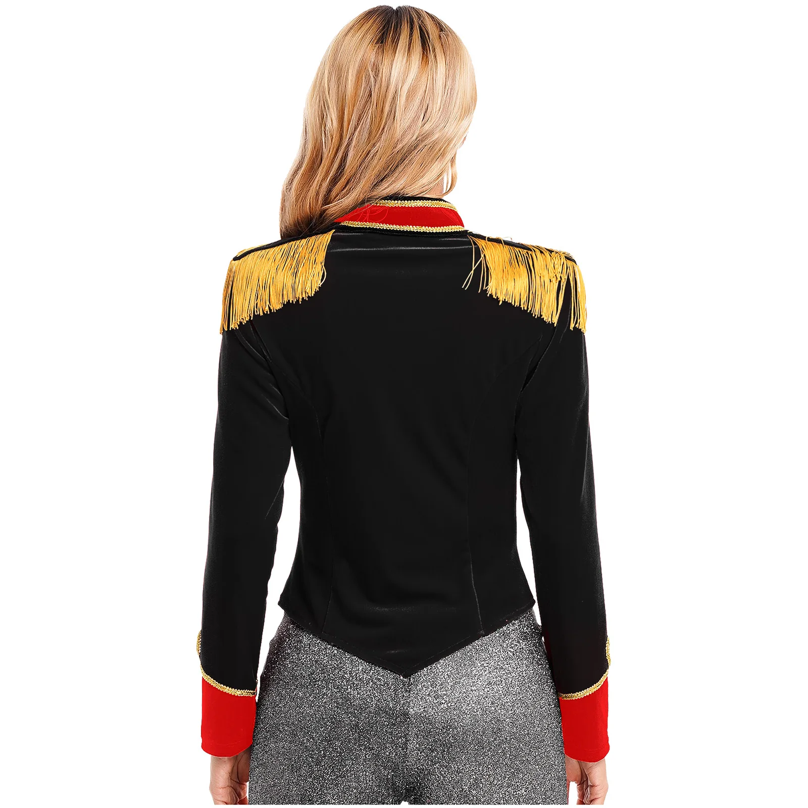 Women Halloween Circus Ringmaster Cosplay Costume Long Sleeve Stand Collar Velvet Jacket Coat for Theme Party Festival Roleplay