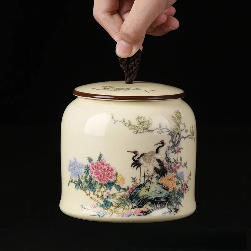 

Chinese Vintage Ceramic Tea Caddy Multifunctional Storage Tea Pot Porcelain Sealed Jar Tea Set Kitchen Container Tin Cans