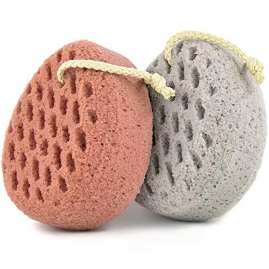 IcyMe Bath Sponge 2-Pack -Shower Loofah Body Scrubber with Gentle Exfoliation and Quick Lathering, Pink Grey Shower Pouf