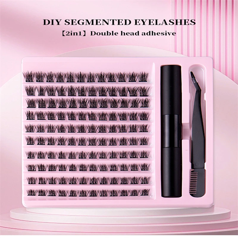 120 Clusters D Curl Eyelashes Handmade Thin Band Natural Adhesive DIY Segmented Eyelash Tweezers for Beauty Salons