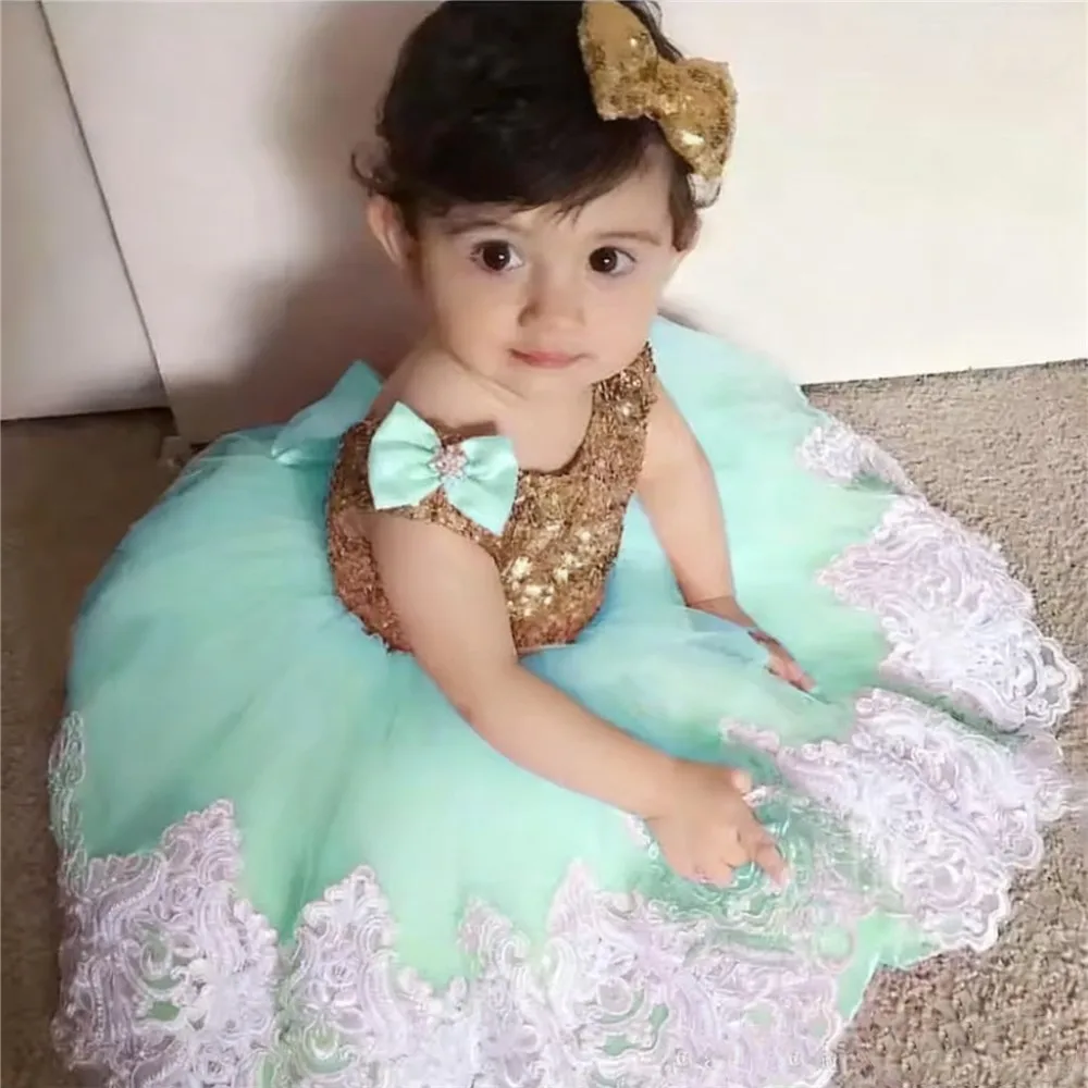 Abito da compleanno per bambina carino con applicazioni Abito da ragazza di fiori in pizzo per matrimonio Abito da ballo per prima comunione con paillettes personalizzato