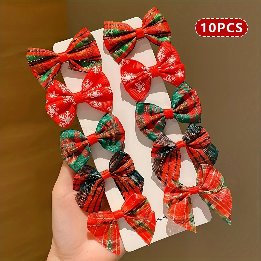 10 Pieces of Girls' Christmas Hairpins That Do Not Hurt Hair, Little Girls' Cute Bow Hairpins with Super Photogenic