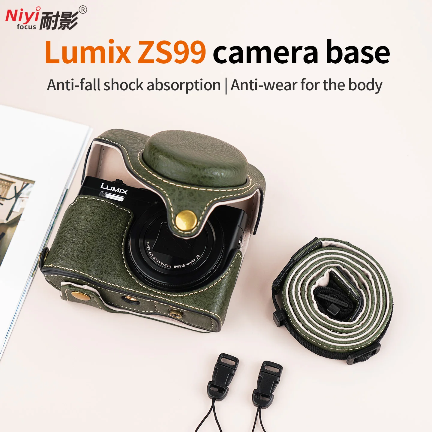 Camera Case Deluxe Leather Case for Panasonic Lumix ZS99 S9 Camera Protective Cover with Camera Strap Retro Style Anti-pollution
