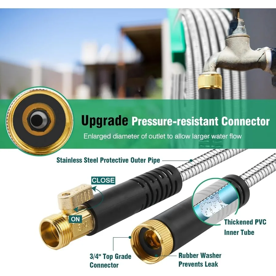 Tuyau d'arrosage en métal de 200 pieds pour une utilisation extérieure : construction durable en acier inoxydable Conception flexible et légère résistante aux coups de pied