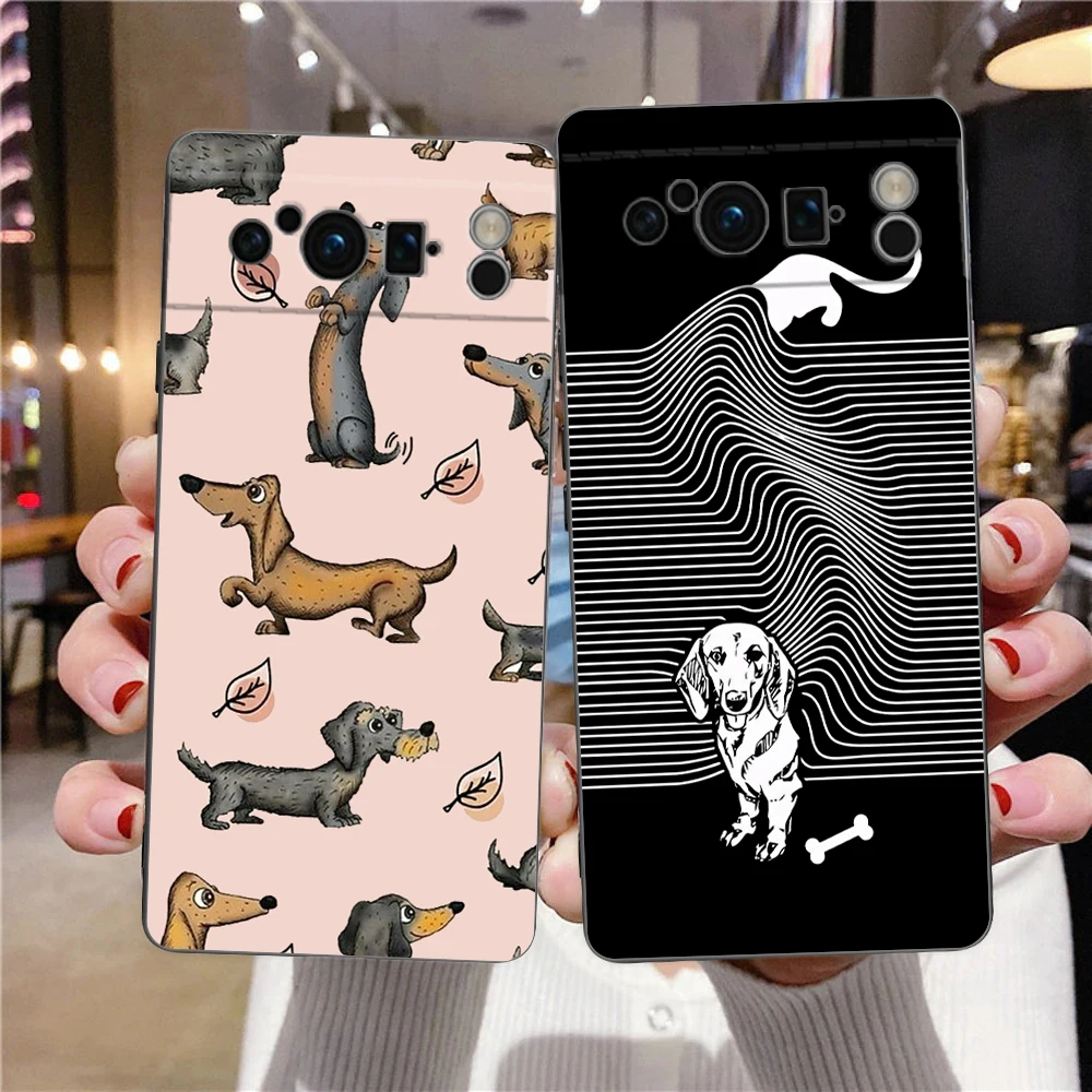 Phone Case For Google Pixel 9 8 8A 7 7A 6 Pro XL 6A 5G Black Soft Shockproof Back Cover TPU Shell Dachshund Sausage Dog