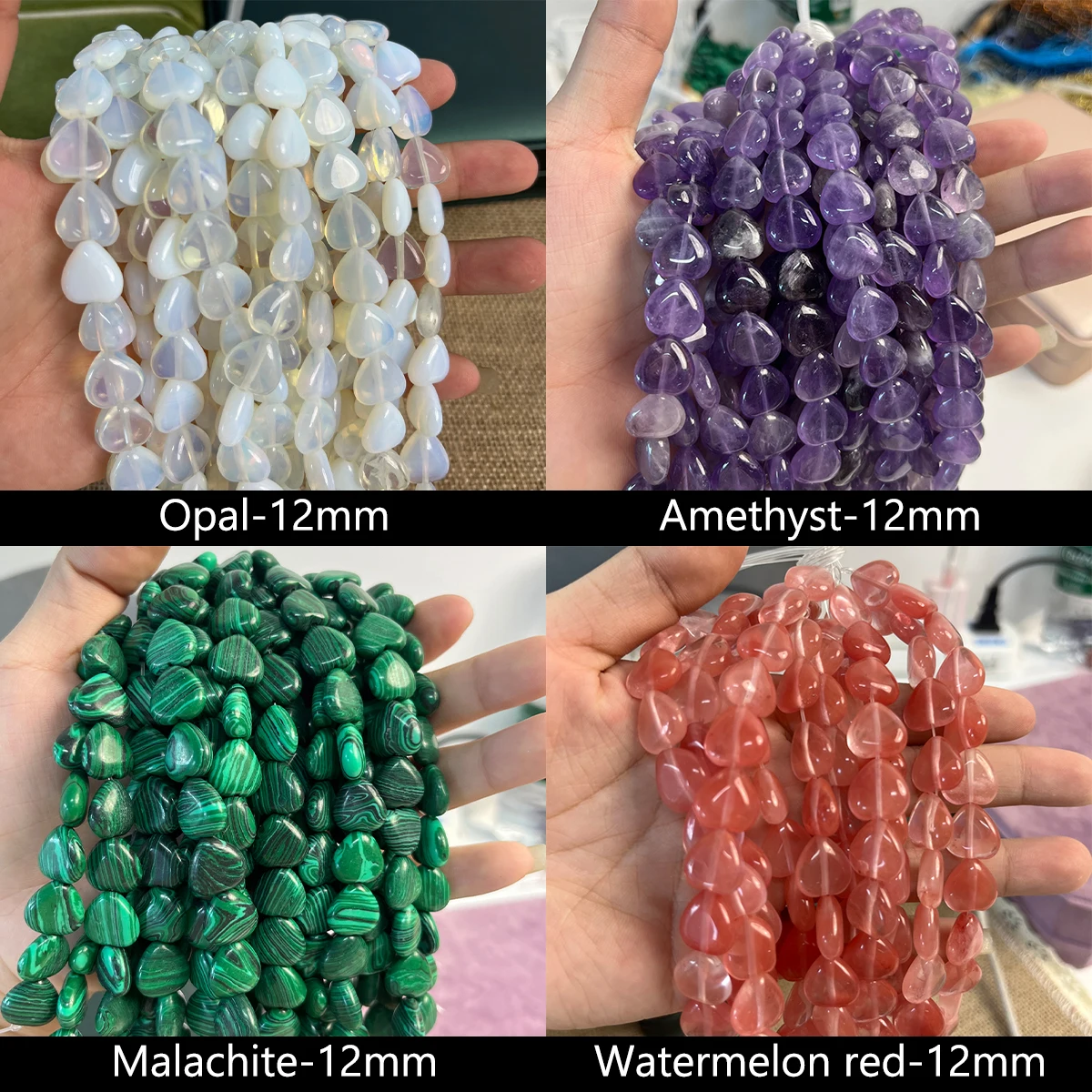 

12mm Natural Stone Beaded Heart Shaped Amethyst Loose Beads Charms for DIY Women Men Necklace Jewelry Making Accessories