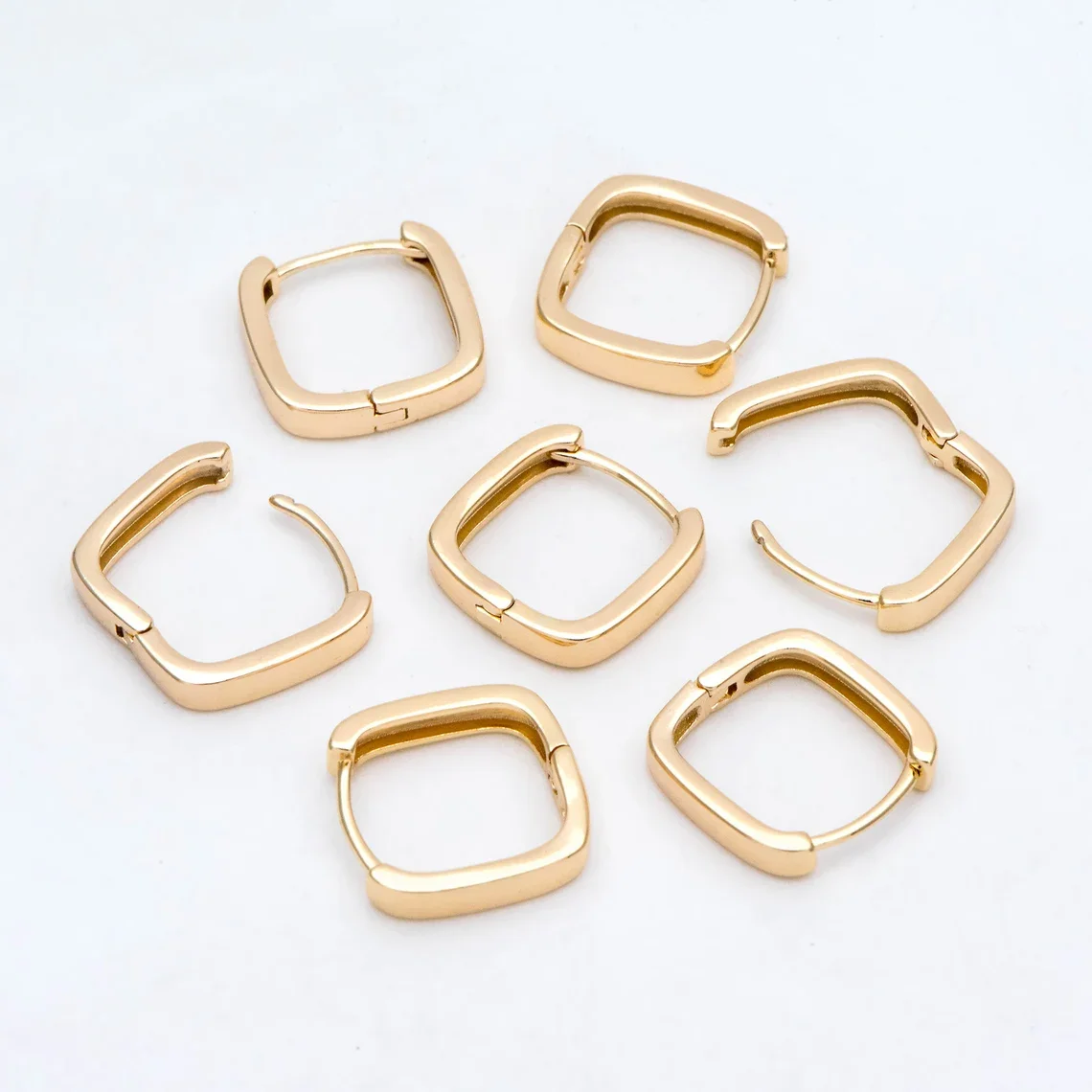 10PCS Gold Square Huggie Earrings 15mm, 18K Gold Plated Copper, Minimalist Hoop Earring Components