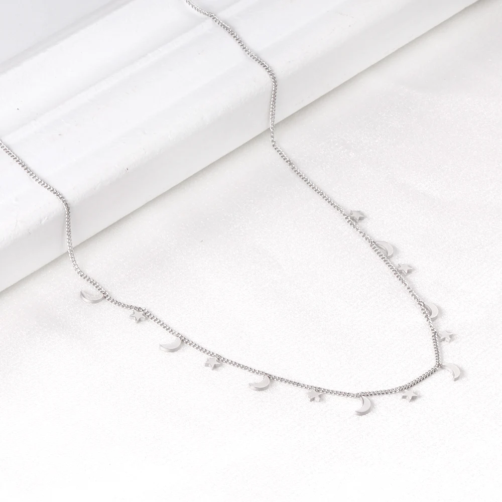 LUXUKISSKIDS Vintage Necklace For Woman Simple Stars Heart Round Tassel Silver Color Clavicle Colier Summer Beach Choker No Fade