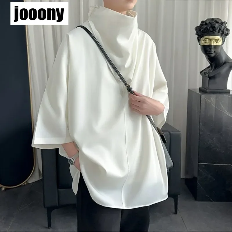 

Streetwear Loose Fashion Harajuku Irregular Shirts 2024 Men Shirt Solid Color Turtleneck 3/4 Sleeve Korean Casual Men Clothing