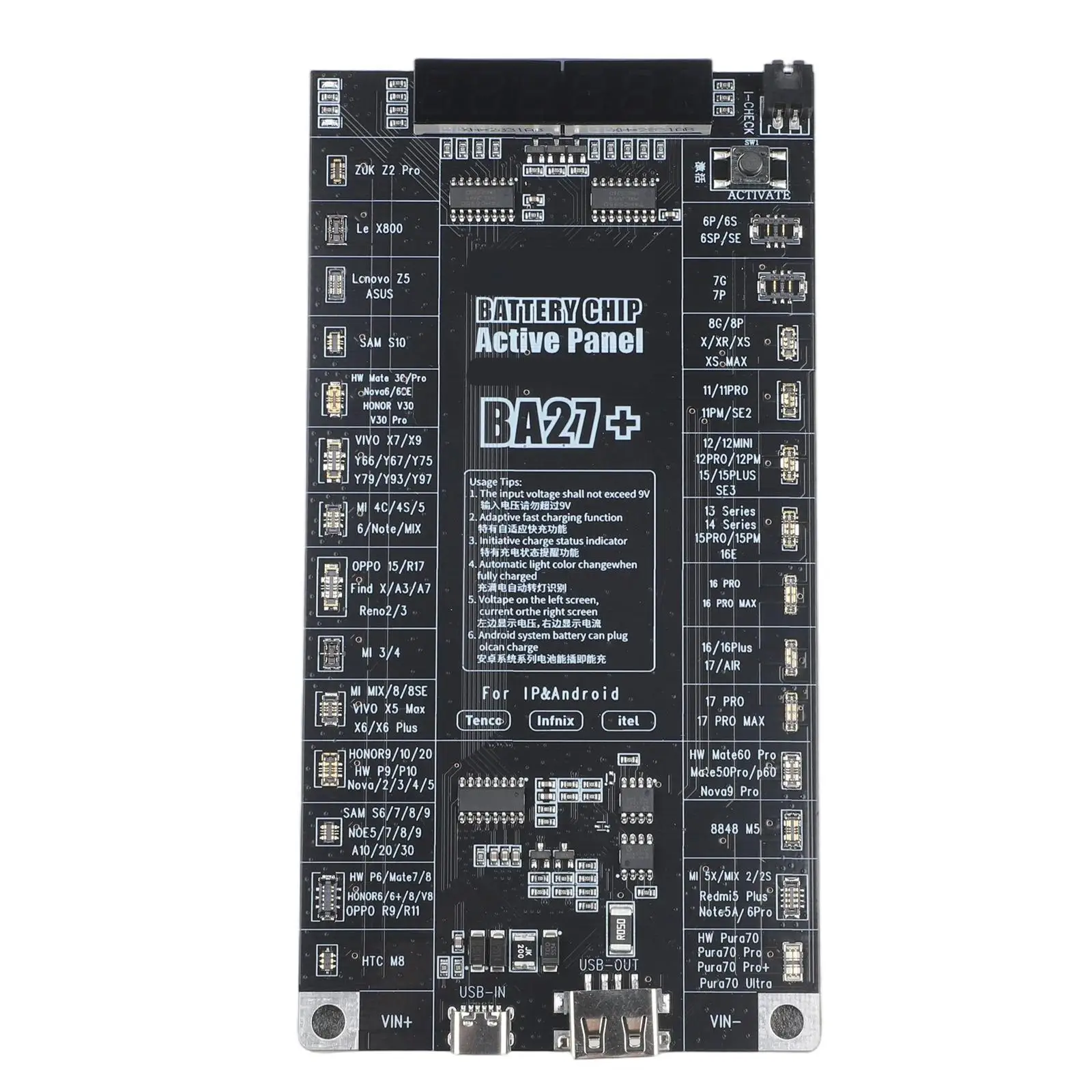 

Плата BA27+ для восстановления неактивных аккумуляторов iPhone 6–16 Pro Max и различных систем материнских плат Android