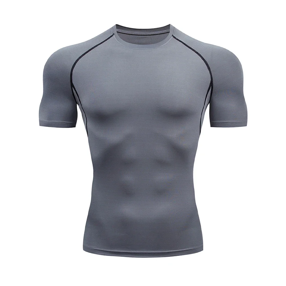 Men\'s Bodybuilding Sports Tight T-shirt Summer Compression O-Neck T Shirt Gym Fitness Quick Dry Running Tshirt Male Workout Tops