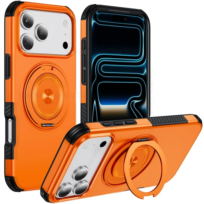 Armor Shockproof Phone Case For iPhone 18 Pro Max For Magsafe Magnetic Ring Kickstand Cover For Apple 17E 13 14 15 16 17 Pro Max