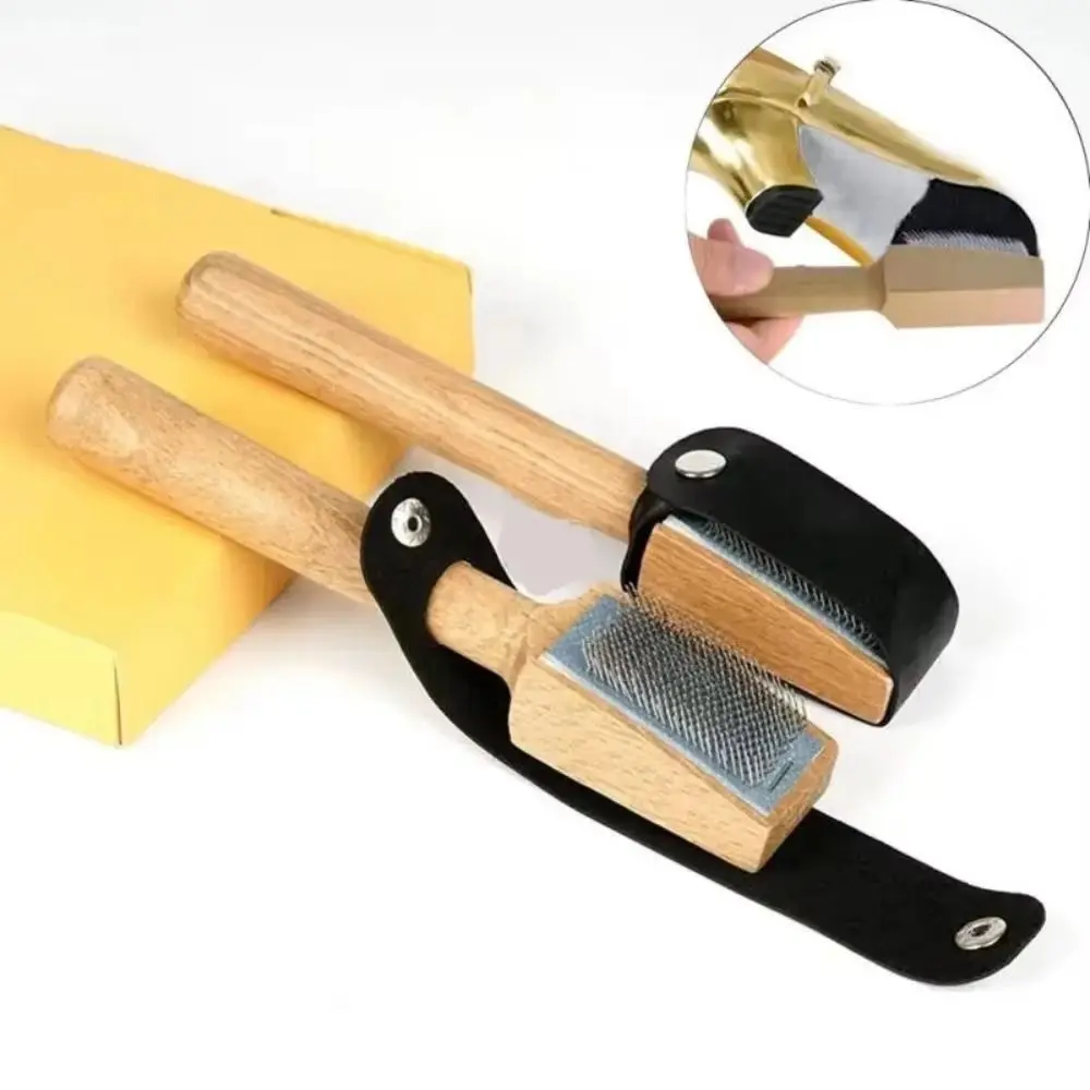 Wooden Dance Shoe Brush Stainless Steel Brush Head Durable Wire Shoe Brush Multifunctional with Protector Cover Shoe Sole Brush