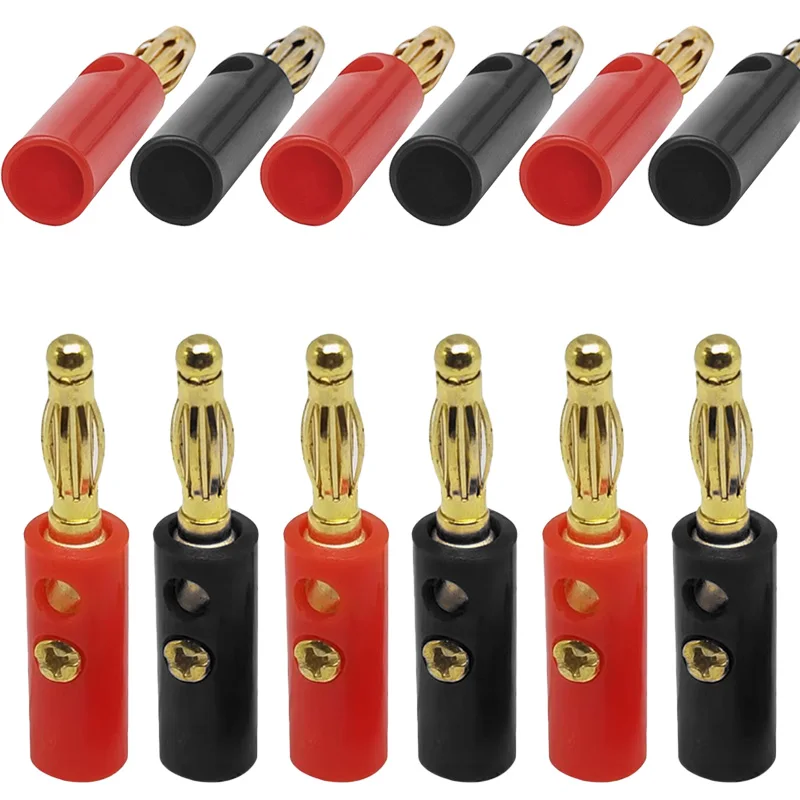 4 peças conector banana parafuso dourado 4mm plugue banana cabos de fio de alto-falante de áudio plugue lanterna vermelho preto