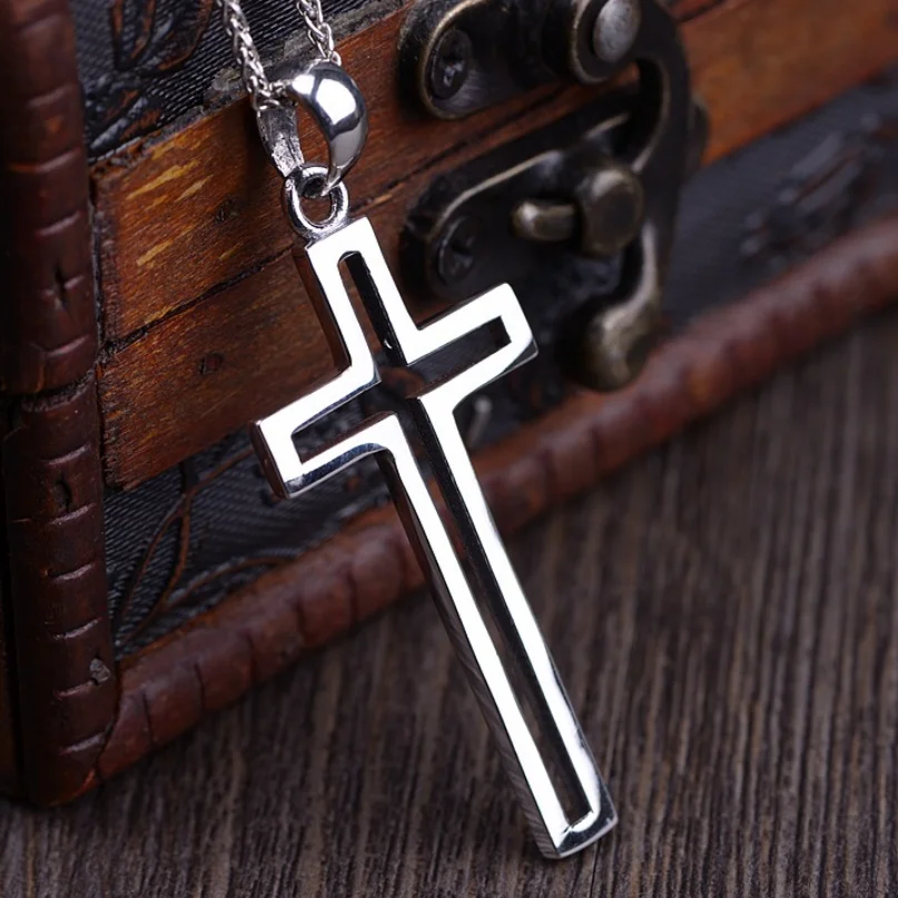 Unibabe Real Silver Bright Simple Design Hollow Cross Pendant For Man Woman S925 Thai Silver Christ Jesus Cross Pendant Jewelry