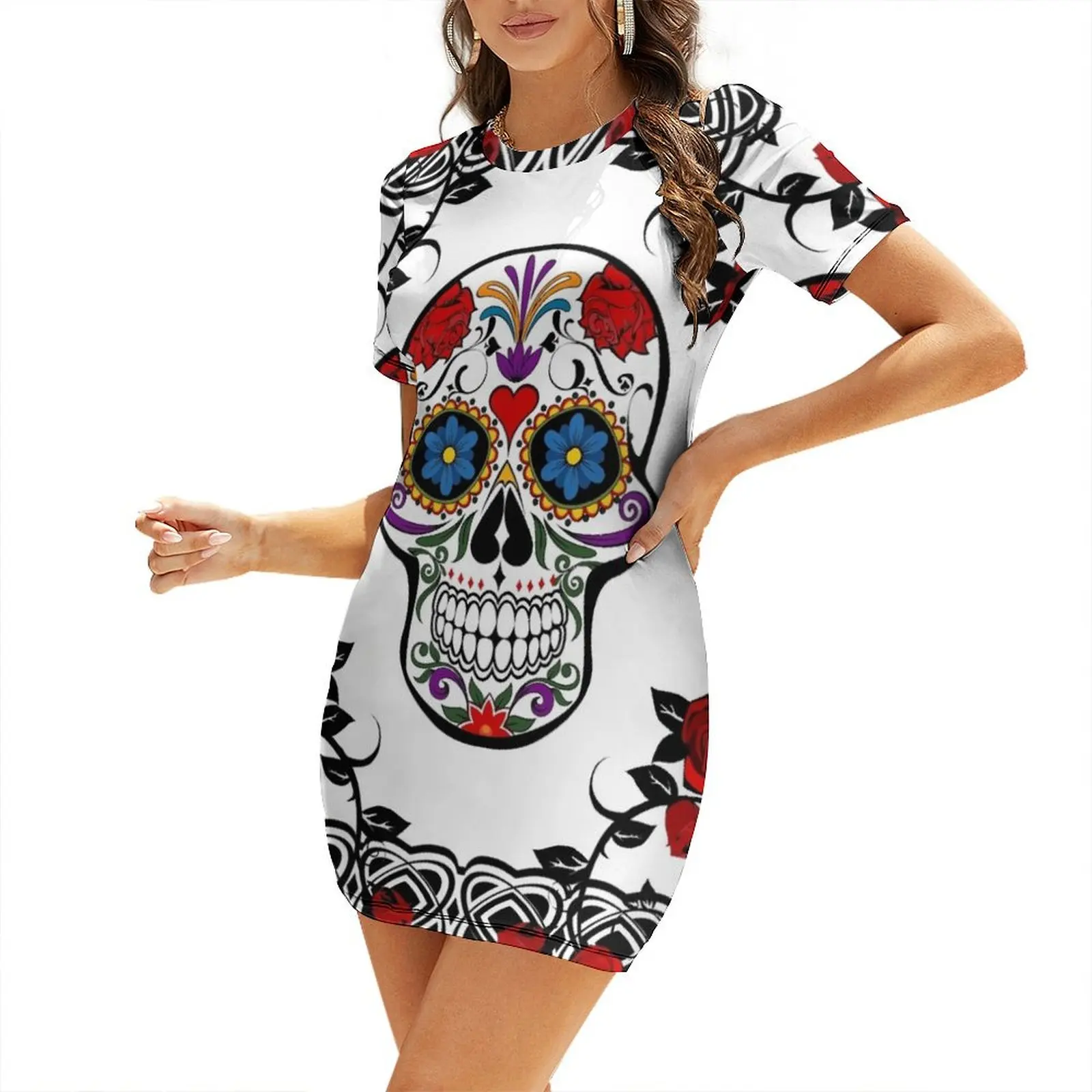 

Day of the Dead Short Sleeved Dress summer dress ladies dresses for special occasions Female dress