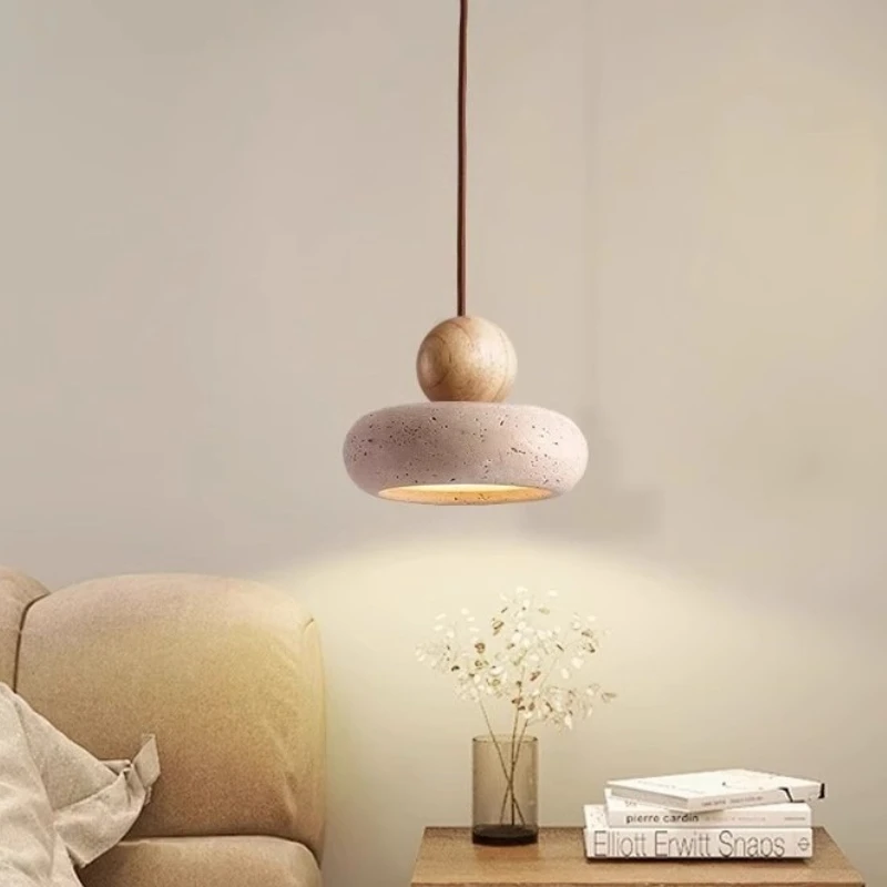 SJ Cave Stone LED Pendant Lights Fixtures Yellow Travertine Restaurant Bedroom Living Room Modern Hanging Lamp Chandelier view 3