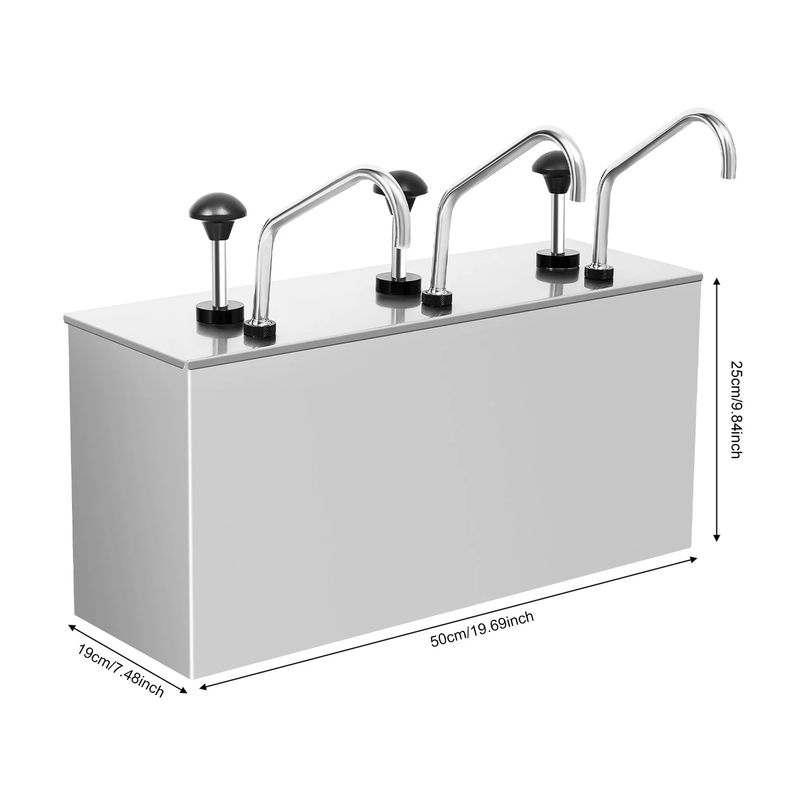 Rechteckiger Tischspender aus Edelstahl mit 3 Pumpköpfen für Sojasoße, 3x4L, für Küche, dünne Soßen und Gewürze – Detail 1