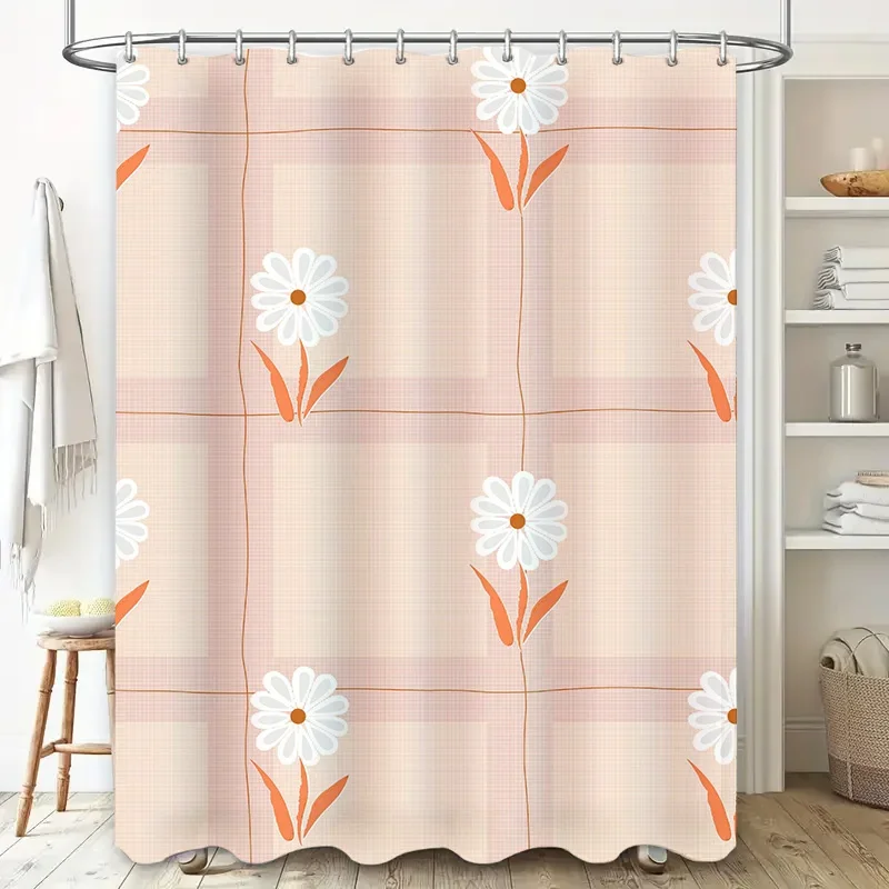 

Классический комплект занавесок для ванной с белыми ромашками, занавеска для душа в розовую полоску с оранжевым цветочным дизайном для домашнего декора в аксессуаре для ванной комнаты
