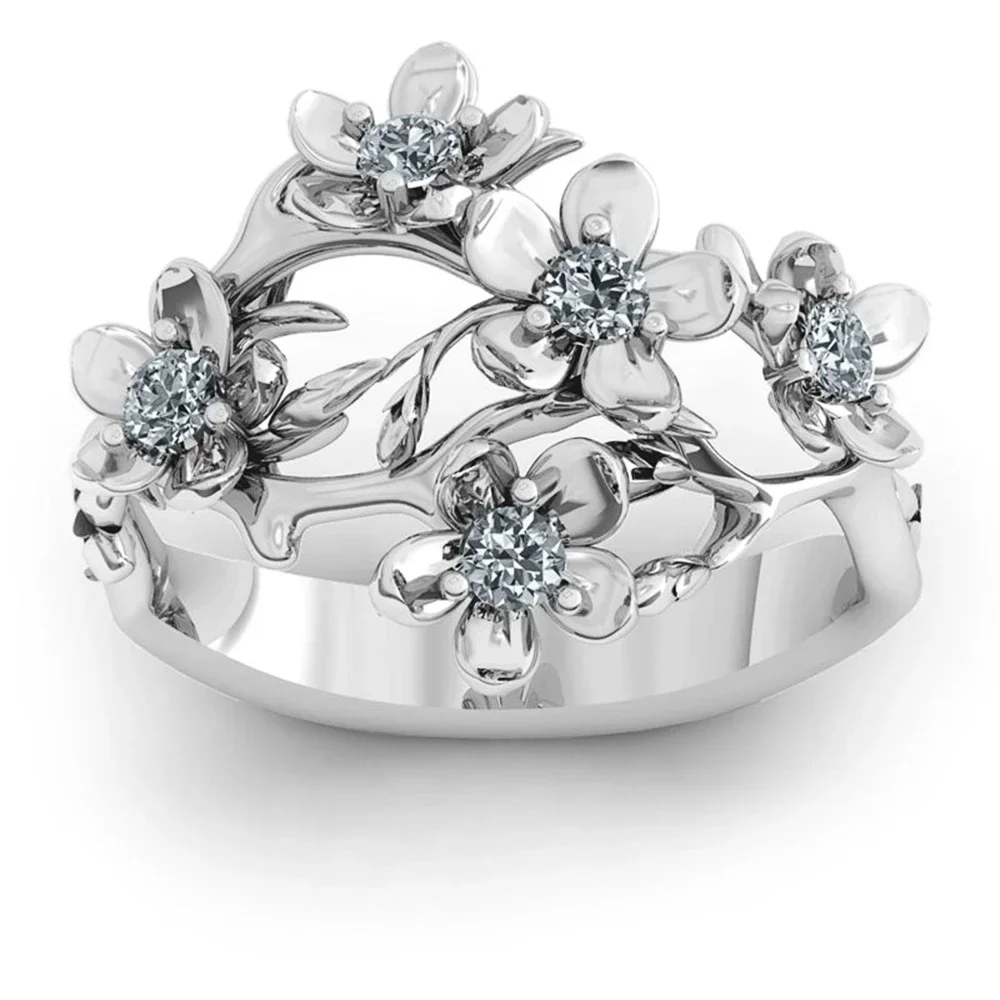 2026 Newly Flower Rings for Women Crystal Cubic Zirconia Stylish Female Party Accessories Graceful Gift Statement Jewelry Ring