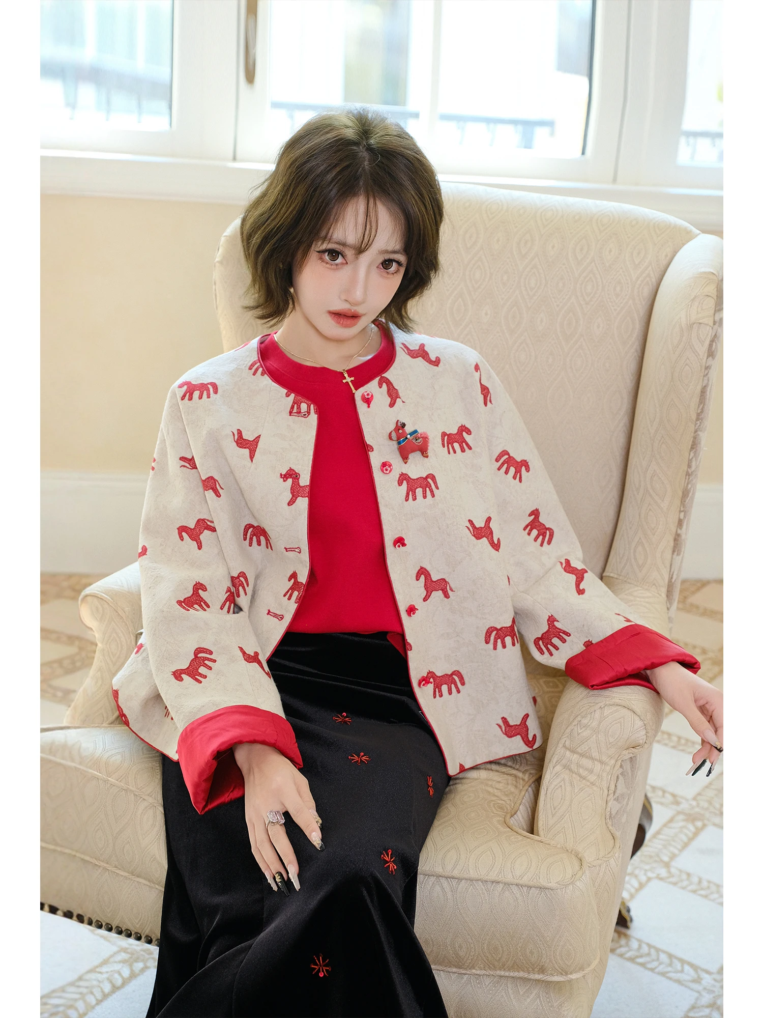 

New 030 Chinese Sle Embroidered Linen ort Jaet New Year Luy Traditional Costume Top Women's Faion Premium Qu...