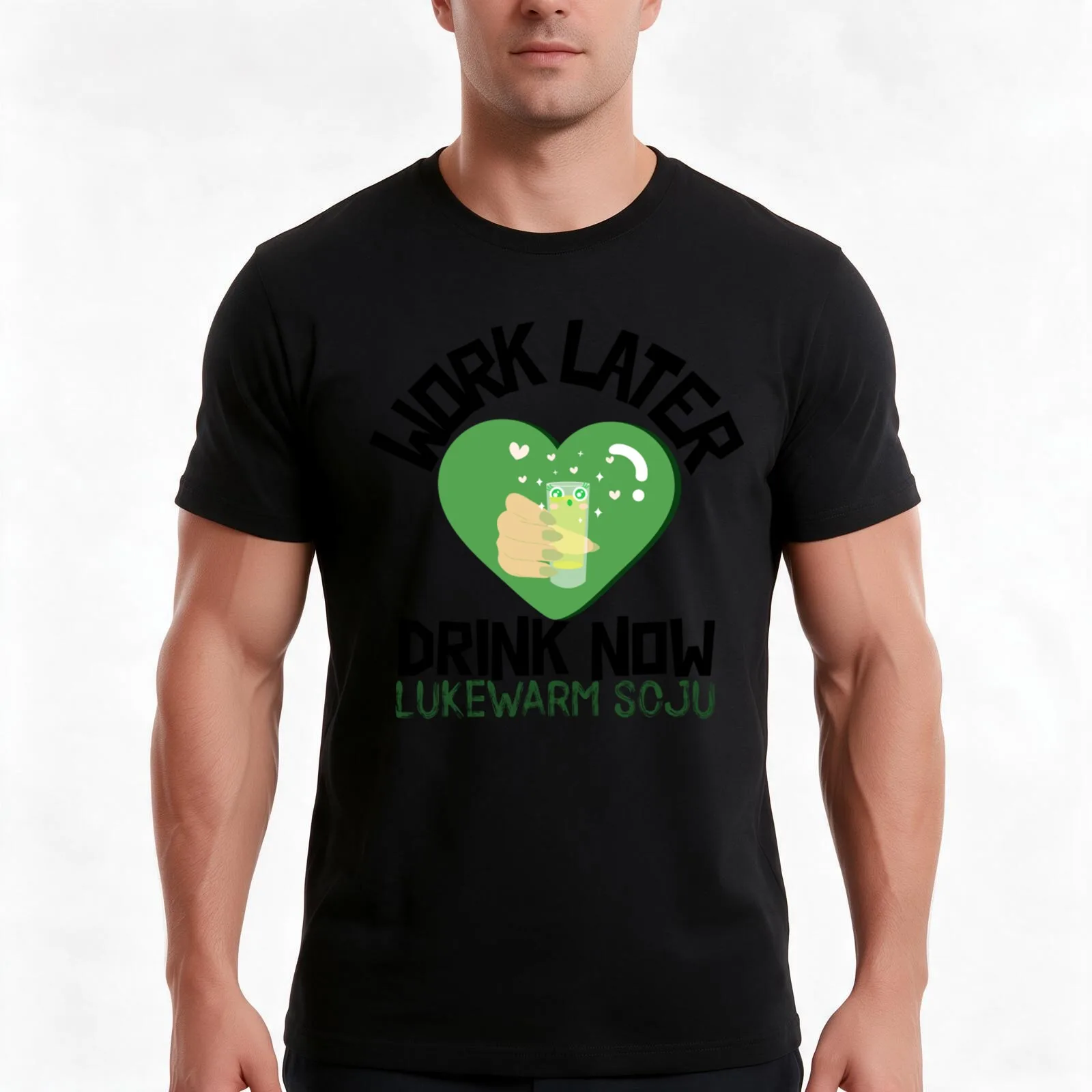 Work Later Drink Now, Lukewarm Soju T-Shirt, Summer Casual Cotton Tee, Oversized Streetwear Tops, Vintage Graphic Print