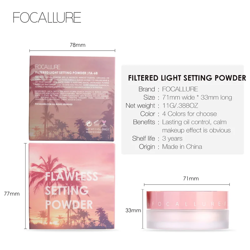 FOCALLURE Matte Loose Powder 4 Colors Invisible Pores Face Setting Powder Smooth Waterproof Oil-control Makeup Powder Cosmetics