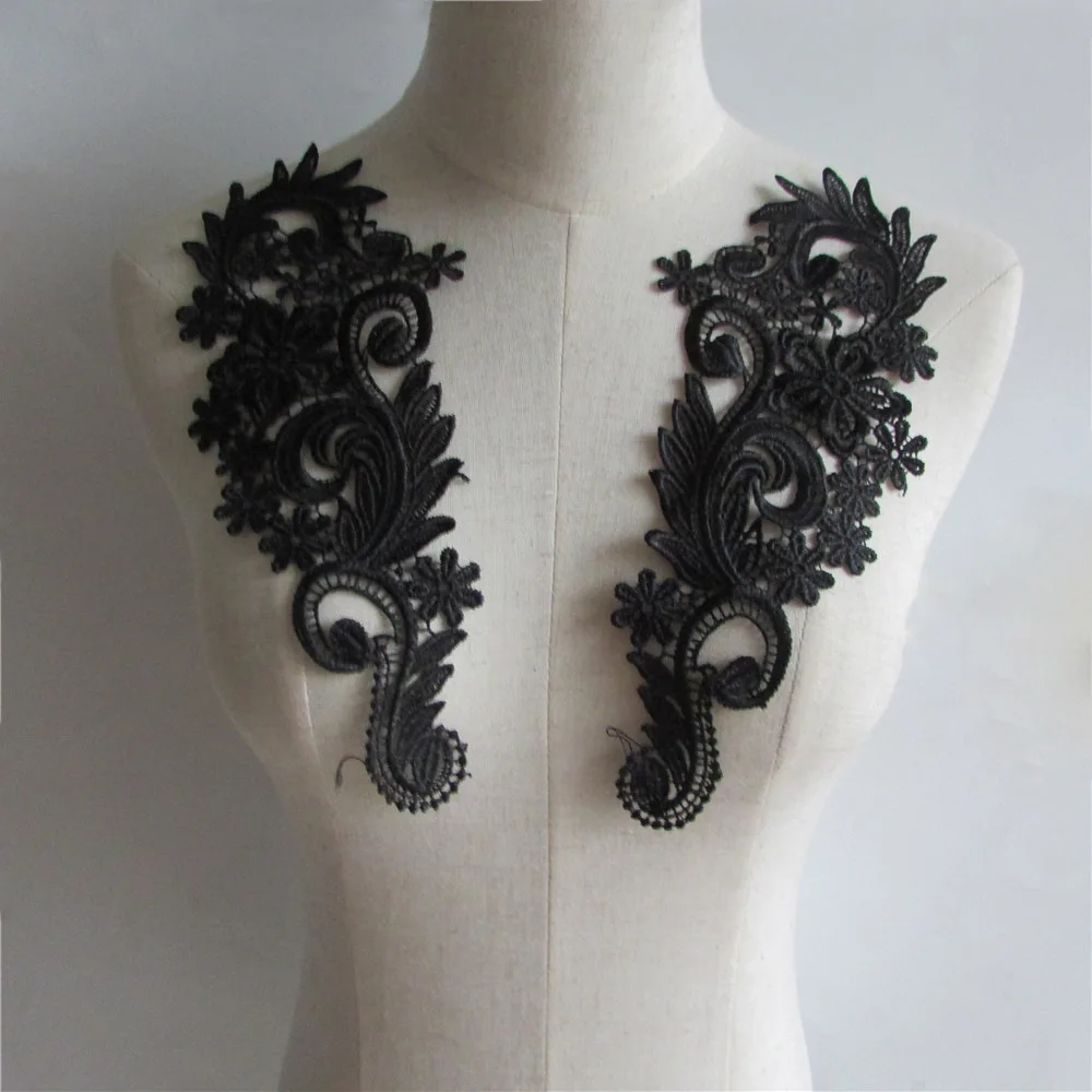 3 Pair Exquisite double-collar lace embroidery polyester black lace flower DIY clothing accessories patch