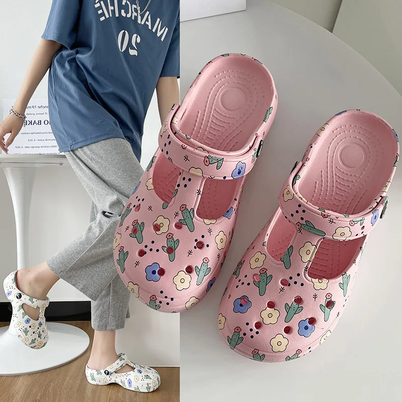 

Mary Janes Clog Shoes Women Summer Plastic Jelly Beach Anti-slip Soft Bottom Fashion Sandals Korean Style Open Toe Slippers