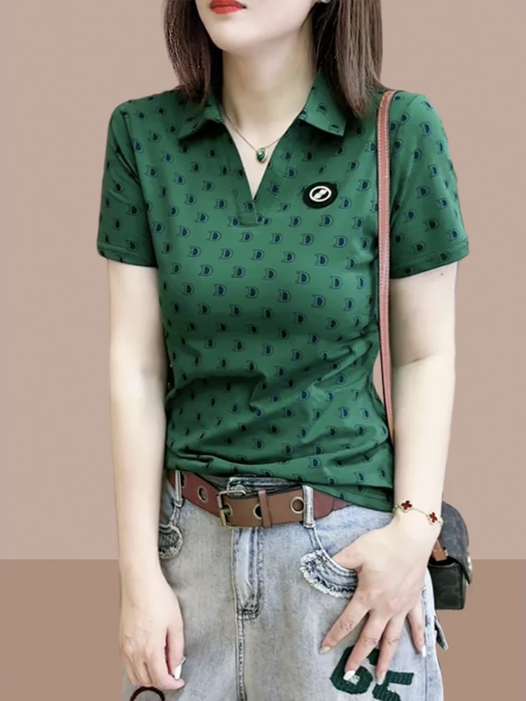 

New 2026 Summer Women's Cotton Short Sleeve Shirt Turn-down Collar Belly Covering Top Small Size T-shirt Female Wear