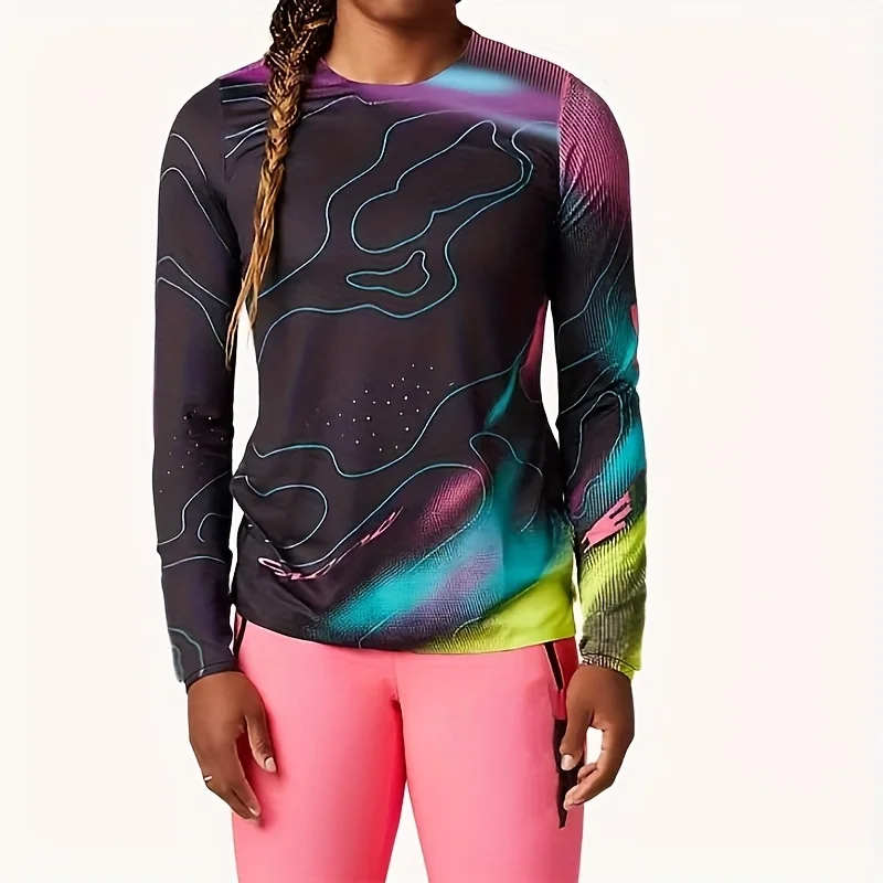 

Quick-Dry Long-Sleeve Off-Road Motorcycle Jersey, Breathable with Bold Geometric Design, for Off-Road & Mountain Biking