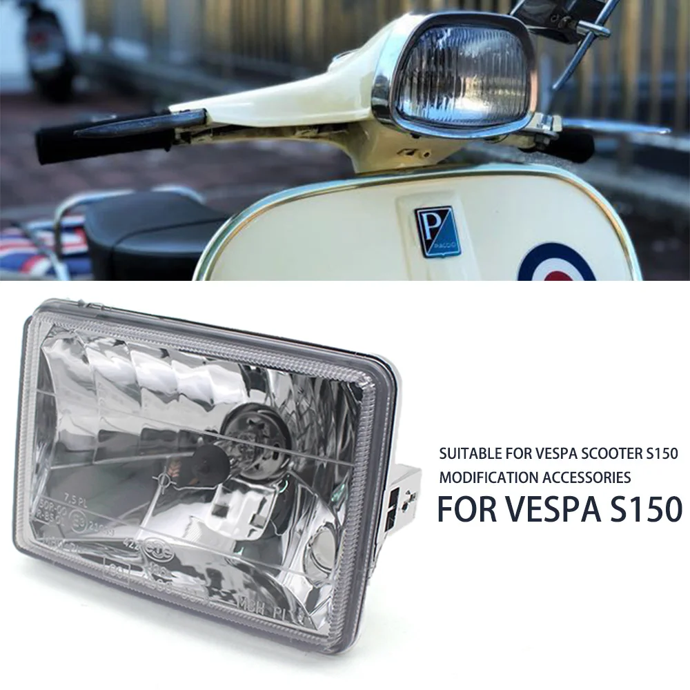 

Clear Motorcycle Scooter Front Rectangle Headlight Headlamp E3 E-mark Hi/Lo Beam Drving Lighting For Vespa S 150 S150 2007 2017