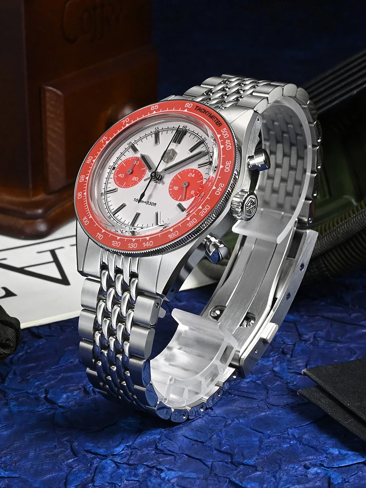 San Martin 39.5mm Men\'s Watches Chronograph Original Design VK64 Quartz Movement Sapphire Fashion Wristwatch 10Bar Lum SN0116G