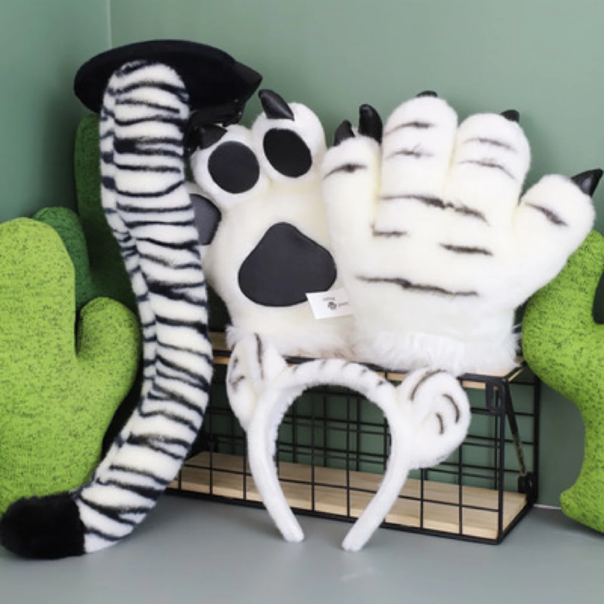 New Plush Tiger Dinosaur Leopard Lion Paw Claw Full Gloves Hair Hoop Tail Novelty Cosplay Halloween Party Costume Gift For Kids