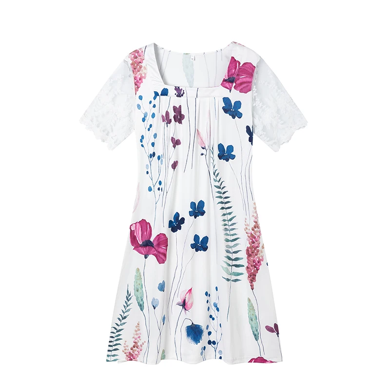 Spring Summer Lace Floral Casual Dress Europe US Trade Loose Fit Side Collar Burst Design Women's Fashion Outerwear