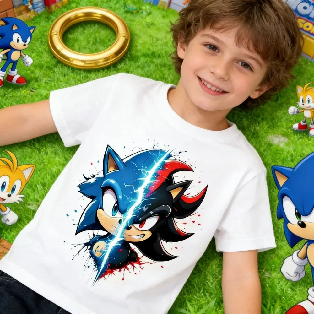 Sonic The Hedgehog Kids T-Shirt Anime Print Cotton Short Sleeve Boy Girl Summer Casual Top Gift