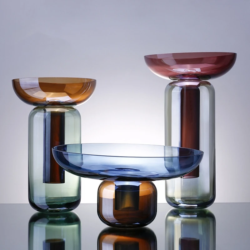 Luxury Iridescent Bright Table Glass Mushroom Vases Nordic Creative Flower Arrangement Decoration Flower Bottle
