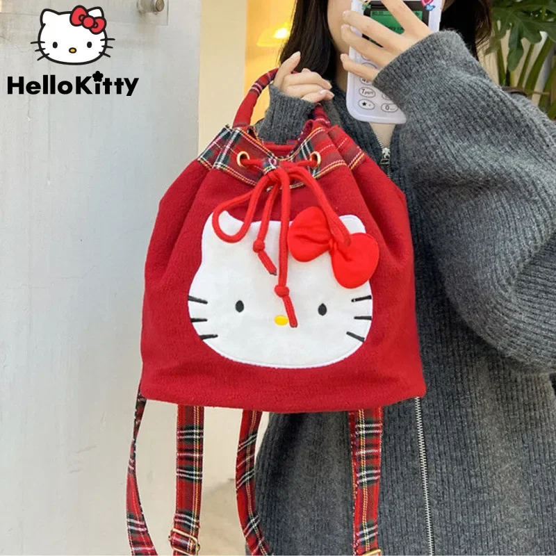 Sanurgente-Sac à main Hello Kitty pour filles, mini sacs à dos de Noël de dessin animé, sac à main vintage, style japonais et coréen, mode initiée, Y2k, rouge