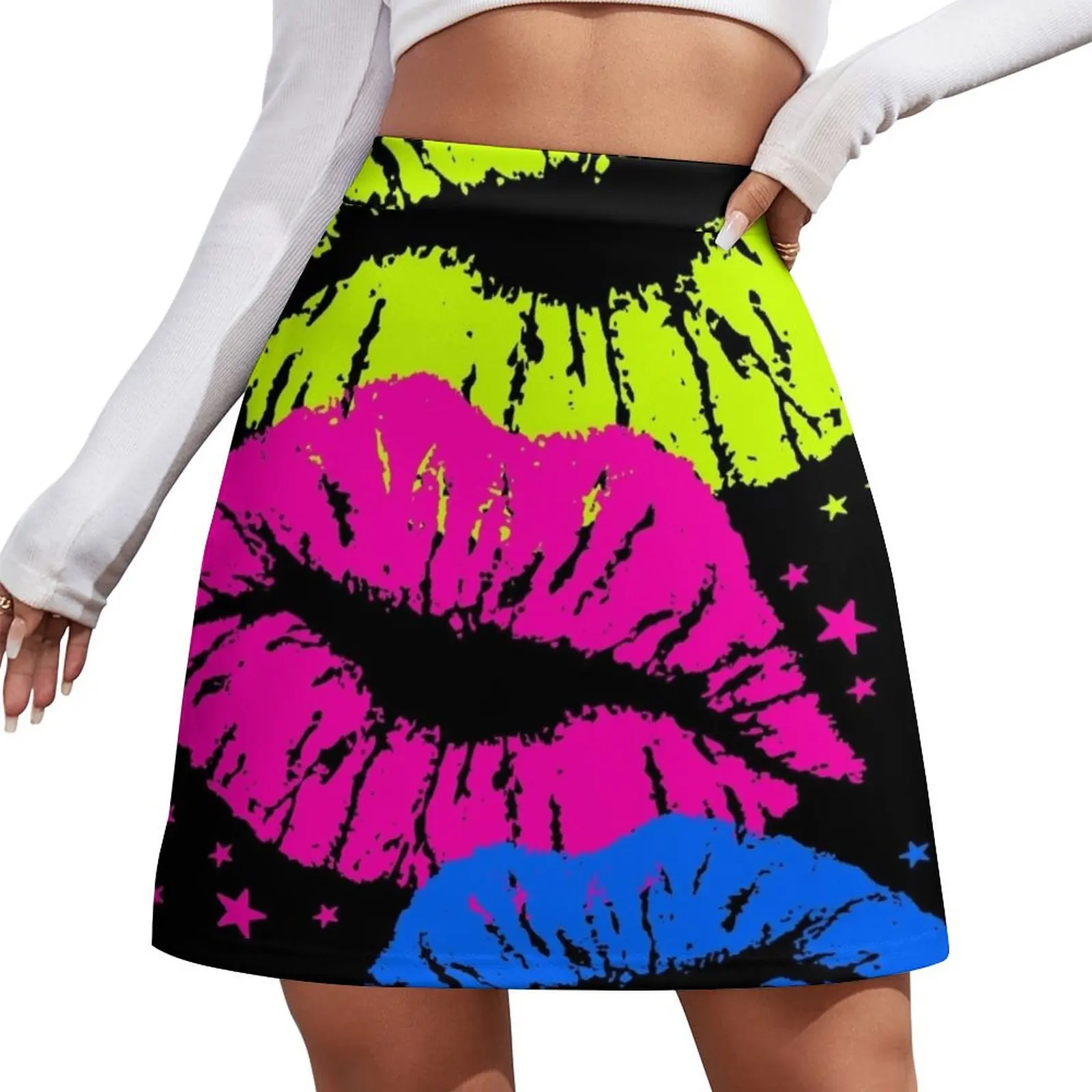 80s RETRO LIPS STARS Mini Skirt Summer skirt fairy grunge Kawaii Mini Skirt