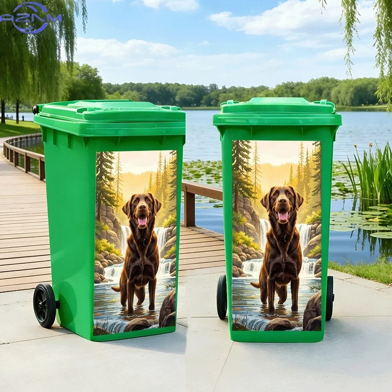 1pc of Trash Can Sticker with a Design of a Happy Dog by The Stream. The Title Has Been Translated, Do Not Change It. Wall Sti
