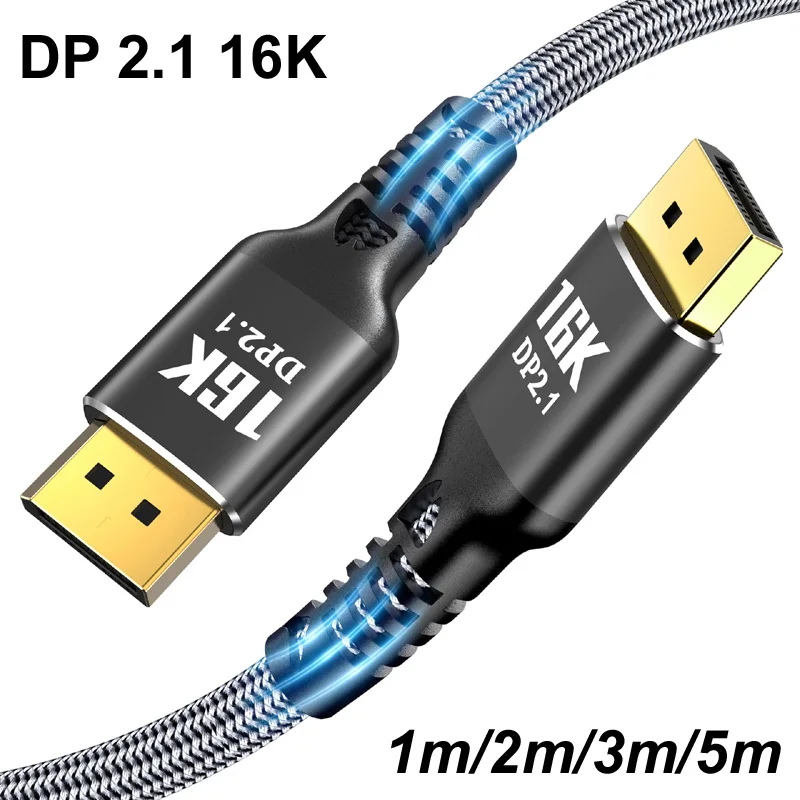 1m/2m/3m/5m nylon 16K DP 2.1 8K@120Hz 4K@240Hz 80Gbps HDR Video Audio Displayport Cable Display Port for Laptop TV Xbox Projecto