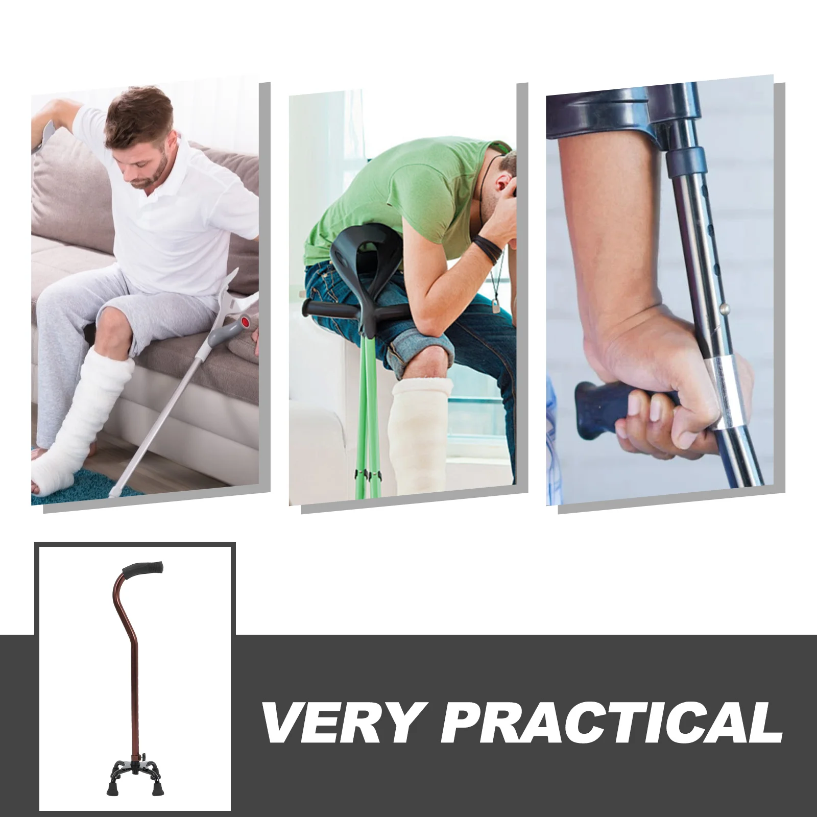 عصا للمشي بأربعة أرجل، عصا من سبائك الألومنيوم خفيفة الوزن، أطراف مطاطية غير قابلة للانزلاق، مقبض مريح لكبار السن والرجال والنساء #3