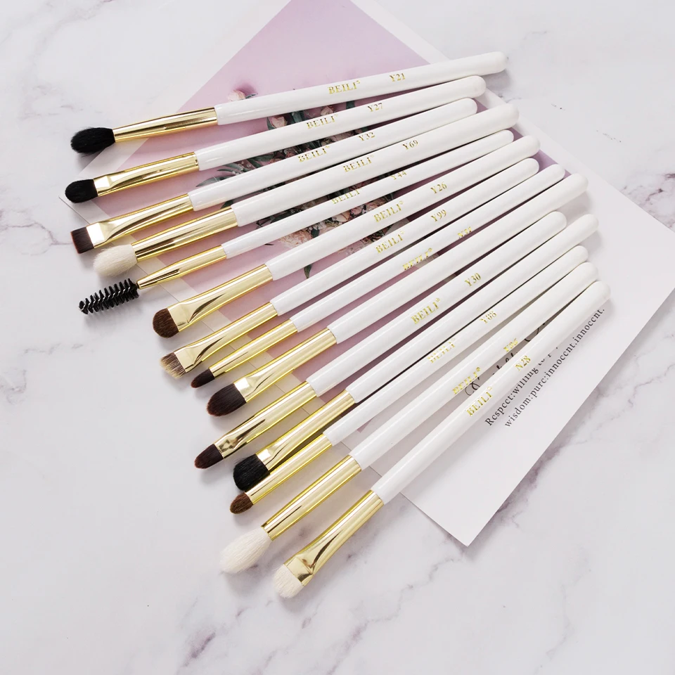 Hot Selling Professional Eye Makeup Brushes Set Natural Hair White Gold 14pcs Luxury Custom logo