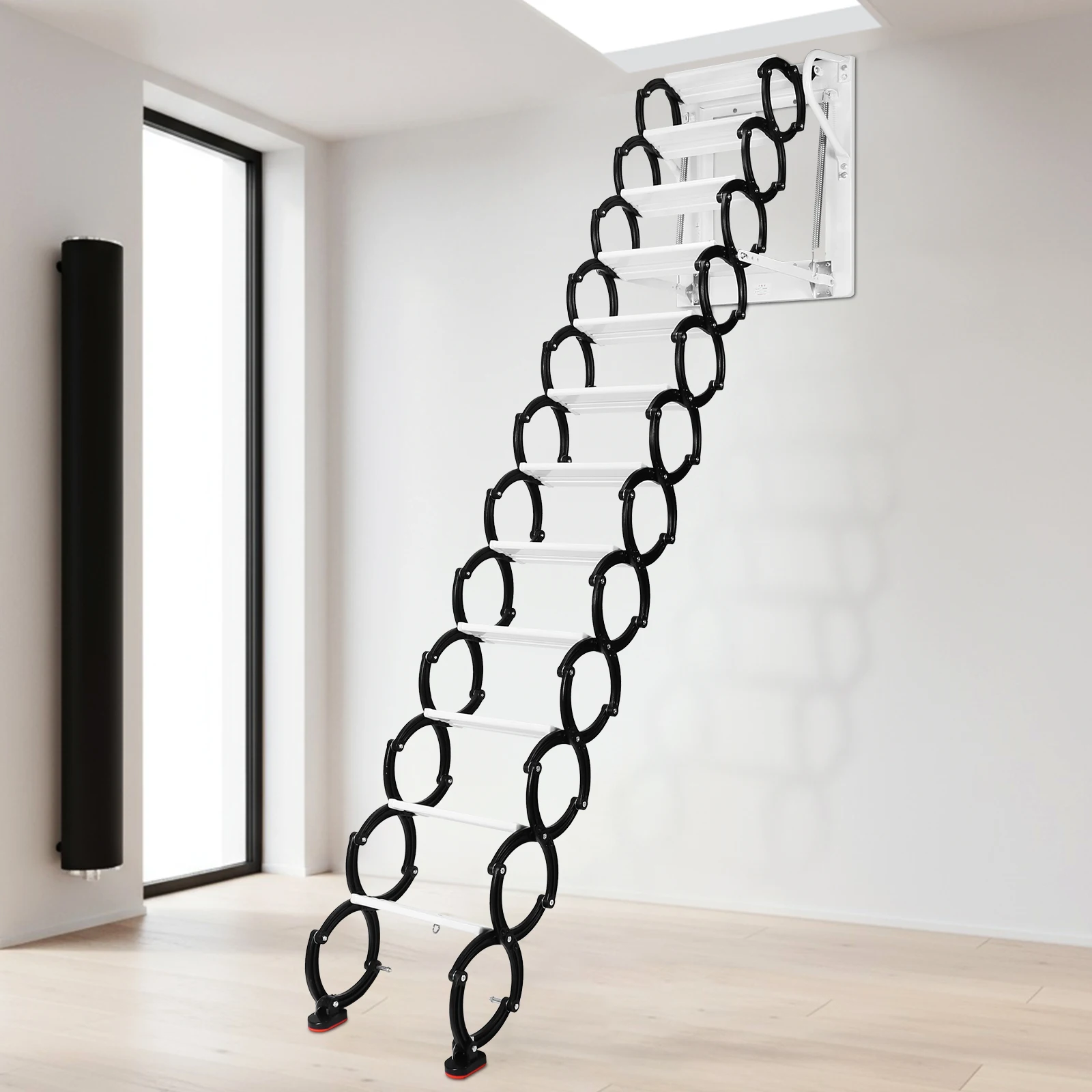 

12 Steps Pull Down Attics Ladder Up To 600lbs Extension Steps Staircase with Anti-Slip Steps 11.2ft for Home Indoor Outdoor