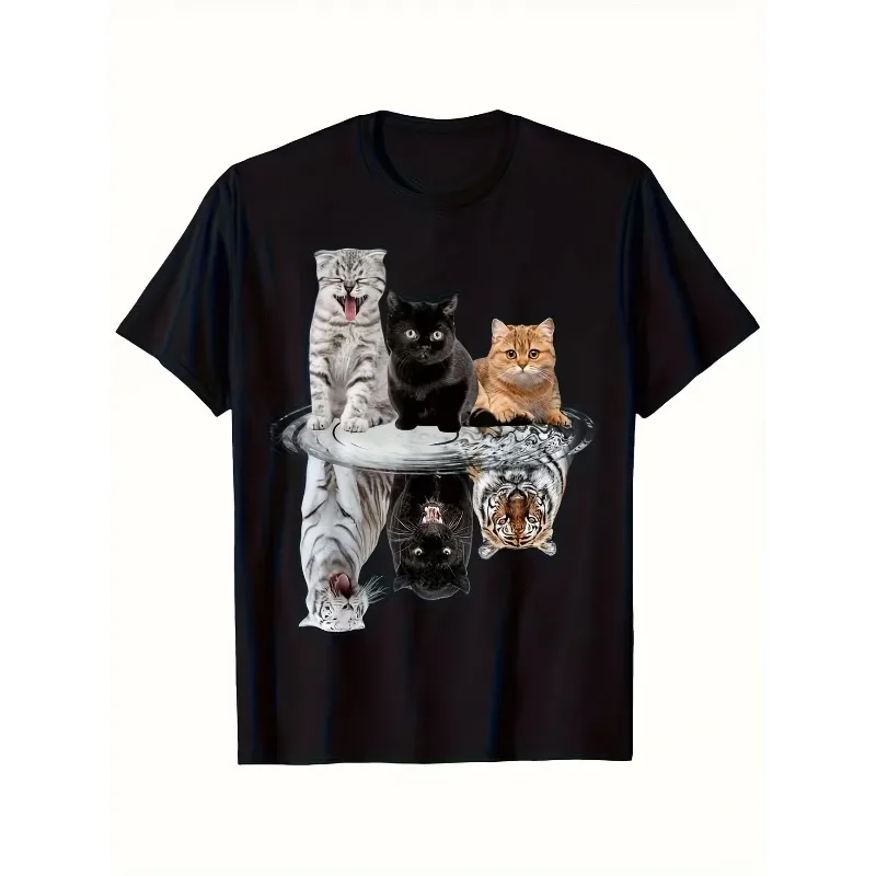 T-shirt en coton pour homme et femme, motif Meme Chat Réflexion, coupe oversize, humoristique, ironique, étrange, sarcastique, hilarant, printemps-été