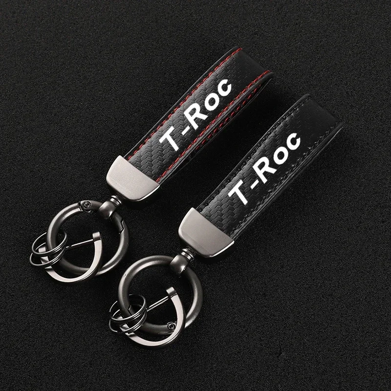 

New Car Keychain Buckle Jewelry carbon fiber Leather Keychain for T-ROC car key chain leather keychain Car Accessories