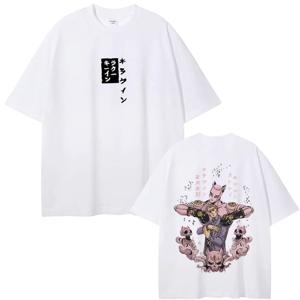

Anime JoJo's Bizarre Adventure Kira Yoshikage Killer Queen Graphic T-shirt Men Women Manga Casual Cotton Vintage Crewneck Tshirt