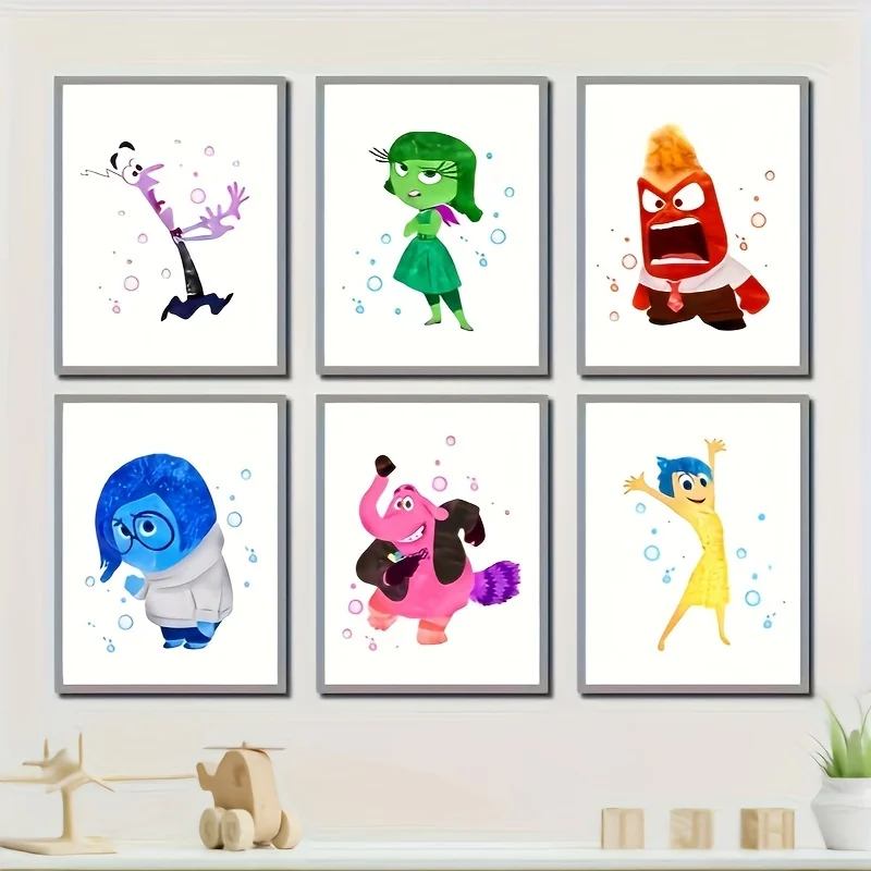 Disney Inside Out Art Prints Joy, Bing Bong Poster Watercolor Cartoon Canvas Painting Kids Room Wall Pictures Playroom Decor