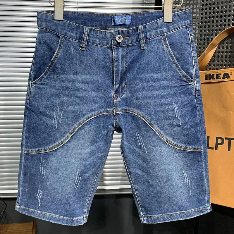 New 2024 Summer Luxury Clothing Casual Solid Denim Shorts Men Plus Size 44 Loose Knee Length Half Pants Designer Men's Jeans