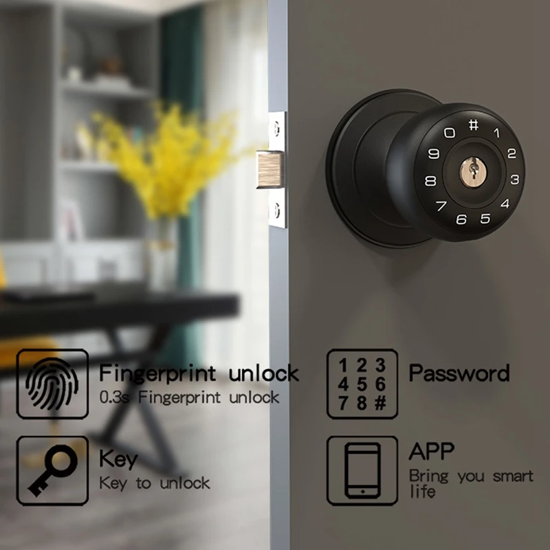 Tuya Fingerprint Smart Deadbolt Lock Password Bluetooth Electronic Wooden Code Ball Door Lock 35-55mm Thickness Lock